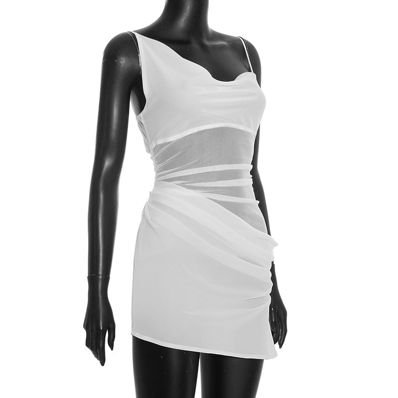 Irregular ruched chiffon backless cami mini dress  | Festival Outfits Women