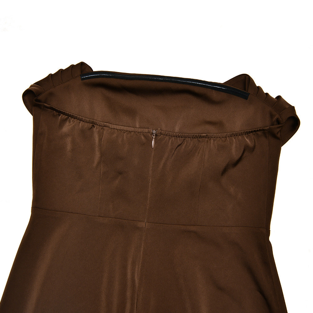 Ruched zip-up backless solid tube mini dress  | Festival Outfits Women
