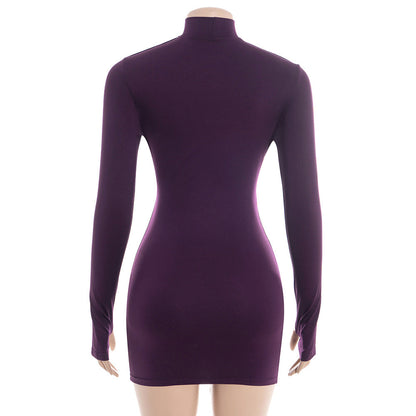 Gloves long sleeve hollow out crewneck mini dress  | Festival Outfits Women