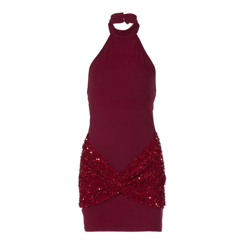 Glitter ruched button halter backless mini dress  | Festival Outfits Women