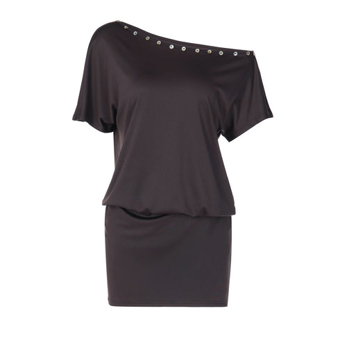 Short sleeve irregular button applique mini dress  | Festival Outfits Women