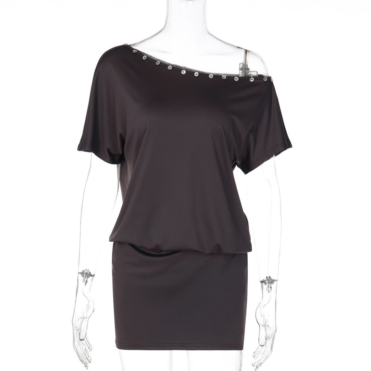Short sleeve irregular button applique mini dress  | Festival Outfits Women