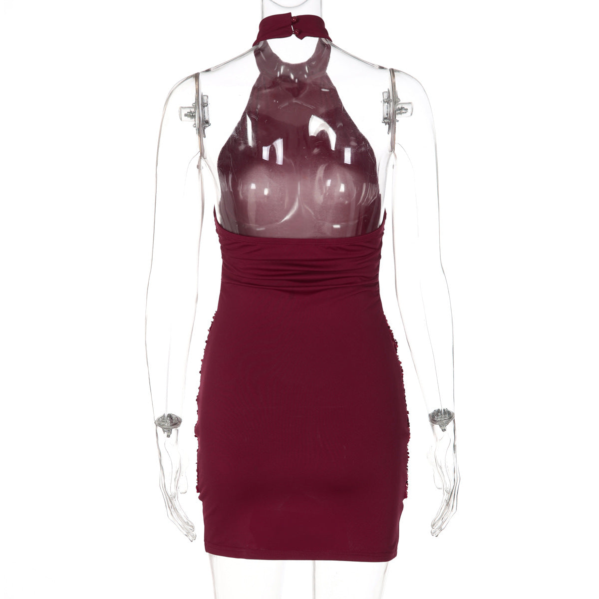 Glitter ruched button halter backless mini dress  | Festival Outfits Women