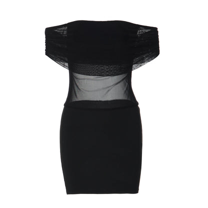 Off shoulder mesh backless solid mini dress  | Festival Outfits Women