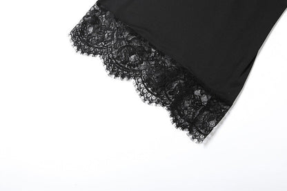 Lace hem v neck ribbed backless cami mini dress  | Festival Outfits Women