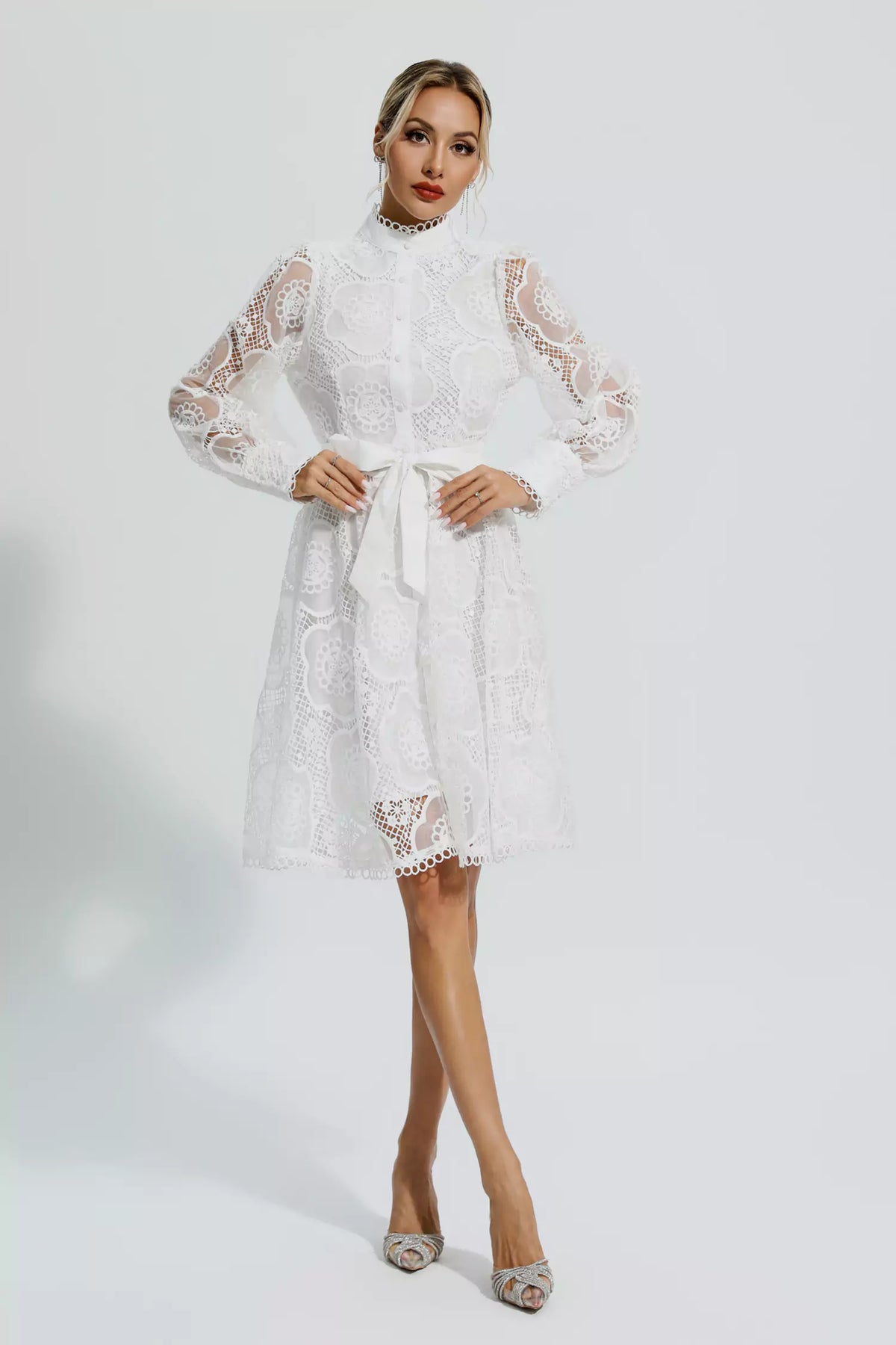 Lorelei White Lace Jacquard Mini Dress