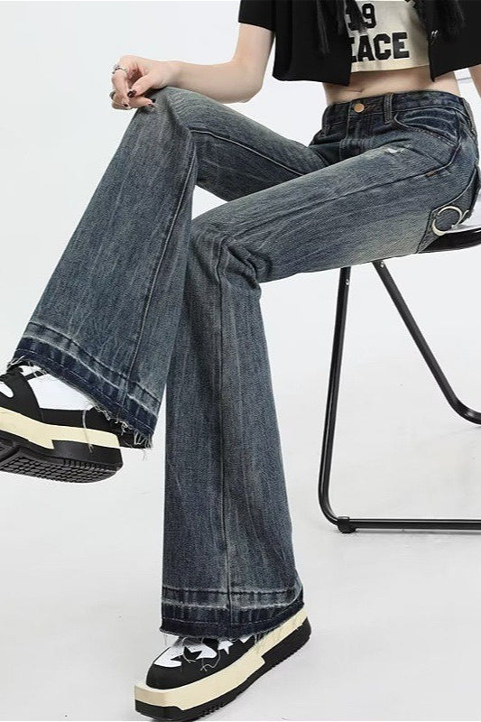 Vintage Distressed Low-Rise Bootcut Slim Jeans