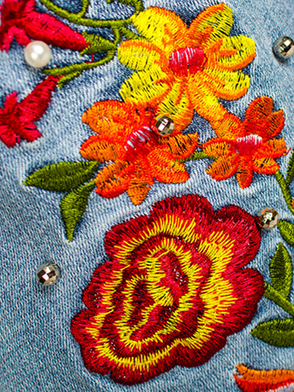 Embroidered Denim Wide-Leg Jeans