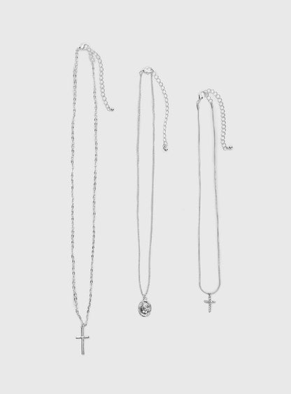 Broken Clocks Layered Necklace Silver