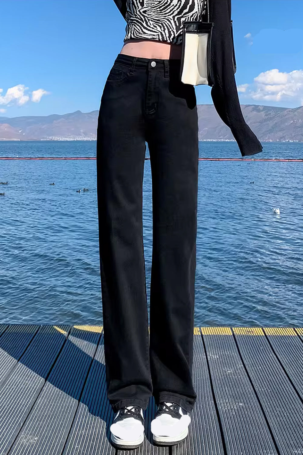 High Waist Casual Black Jeans Pants