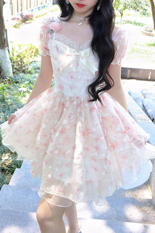 Short Sleeve Vintage Floral Mini Dress