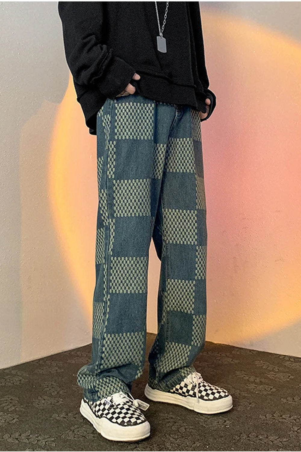 Loose Hip Hop Plaid Jeans Pants