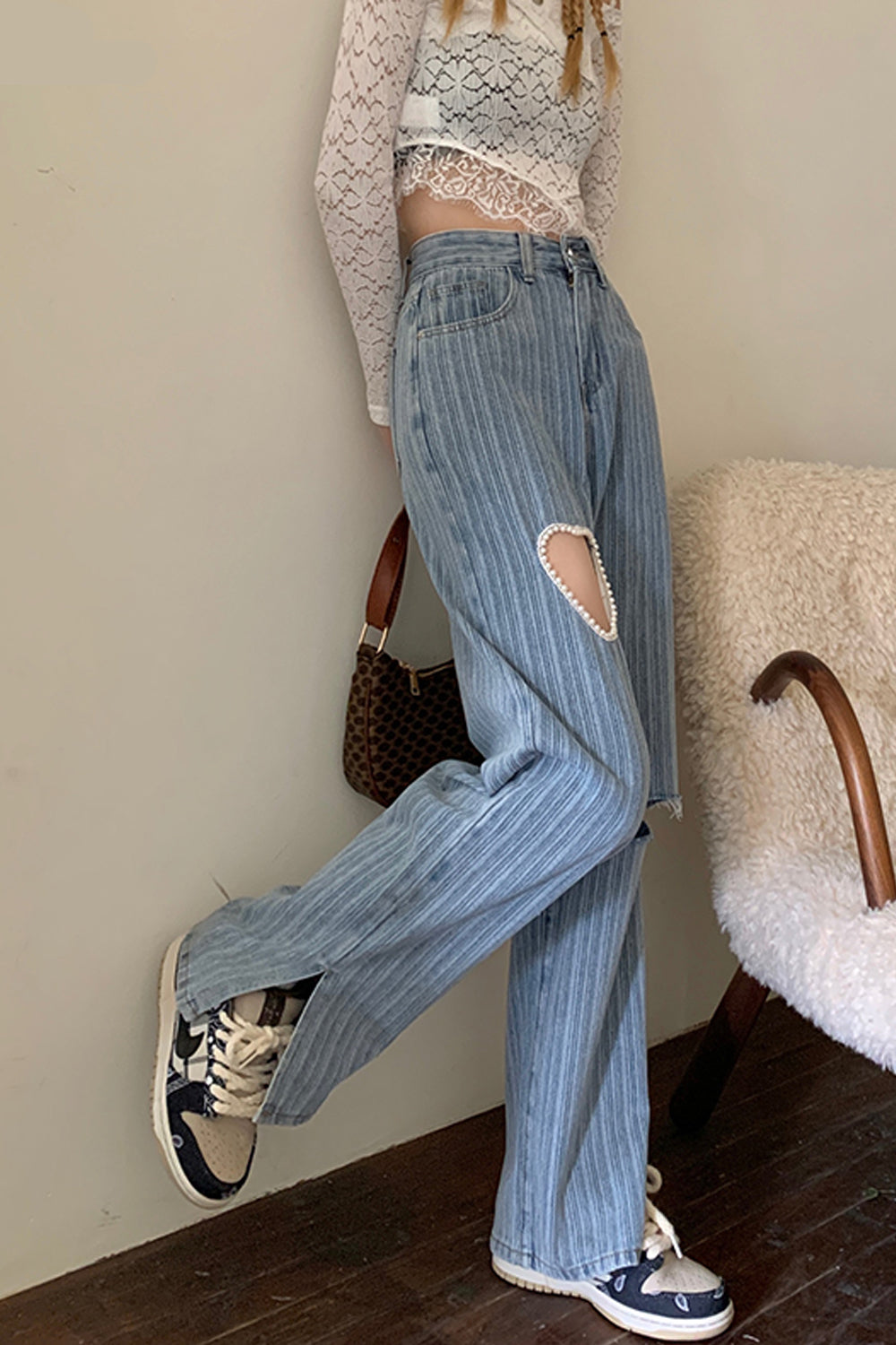 Heart Shaped Hole Jeans Pants