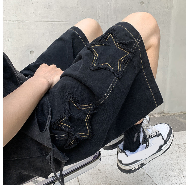 Stars Patchwork Embroidered Shorts Pants