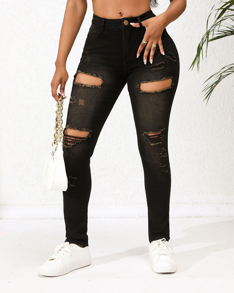 Distressed Slim-Fit Jeans