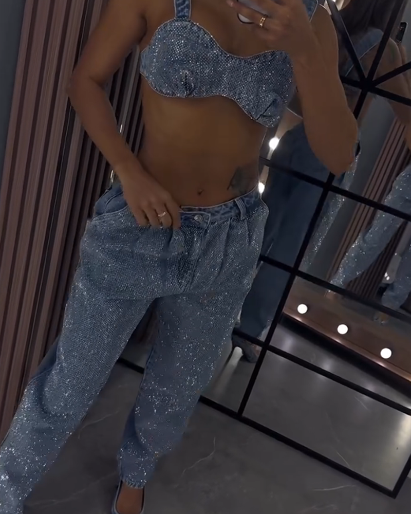 Diamond-Studded Jeans Set (Pre-Sale)