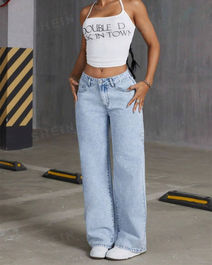Embroidered Straight-Leg Baggy Trousers
