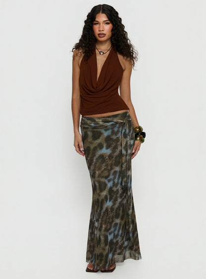 Annina Plunge Neck Backless Halter Top Chocolate