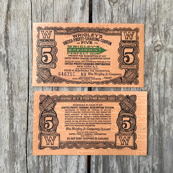 20 WHOLESALE Vintage 1920s WRIGLEY'S SPEARMINT CHEW1ING Gum REDEMPTION Coupon