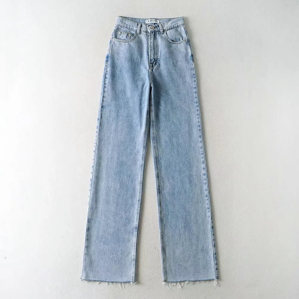 Women'S Casual Long High Waist Straight Jeans