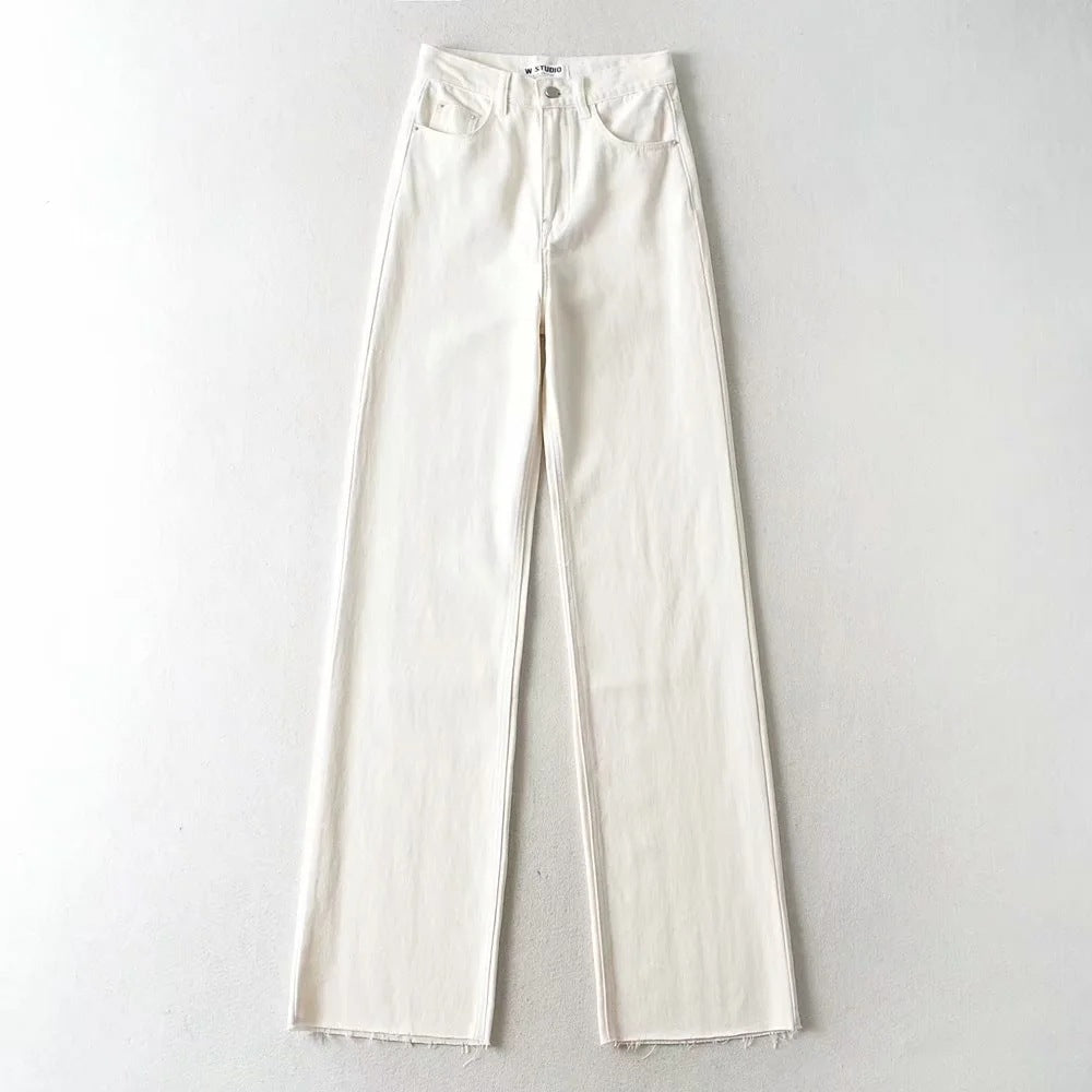 Women'S Casual Long High Waist Straight Jeans