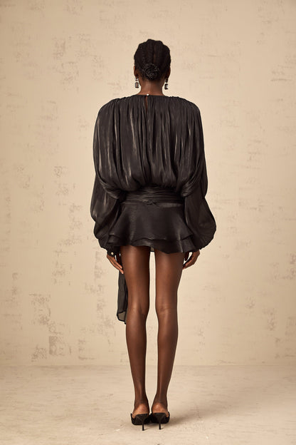 Eugénie Black Fully Pleated Ruffled Mini Dress