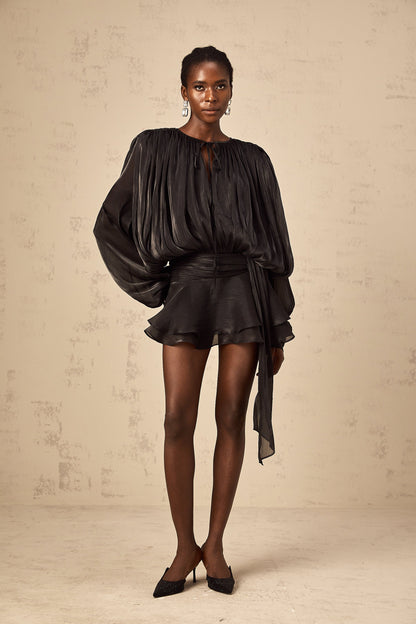 Eugénie Black Fully Pleated Ruffled Mini Dress