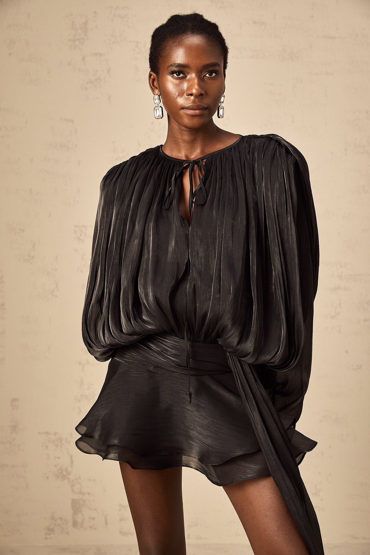 Eugénie Black Fully Pleated Ruffled Mini Dress