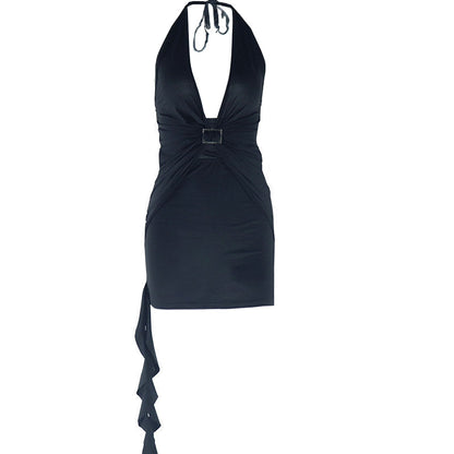 Halter ruffle backless self tie mini dress  | Festival Outfits Women