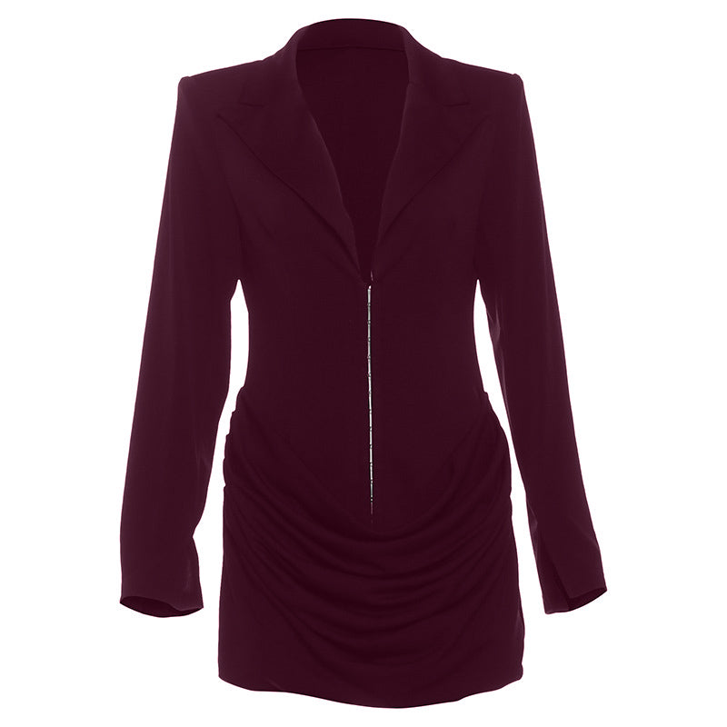 Long sleeve ruched deep v neck solid mini dress  | Festival Outfits Women