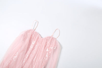 Glitter mesh v neck ruffle cami mini dress  | Festival Outfits Women