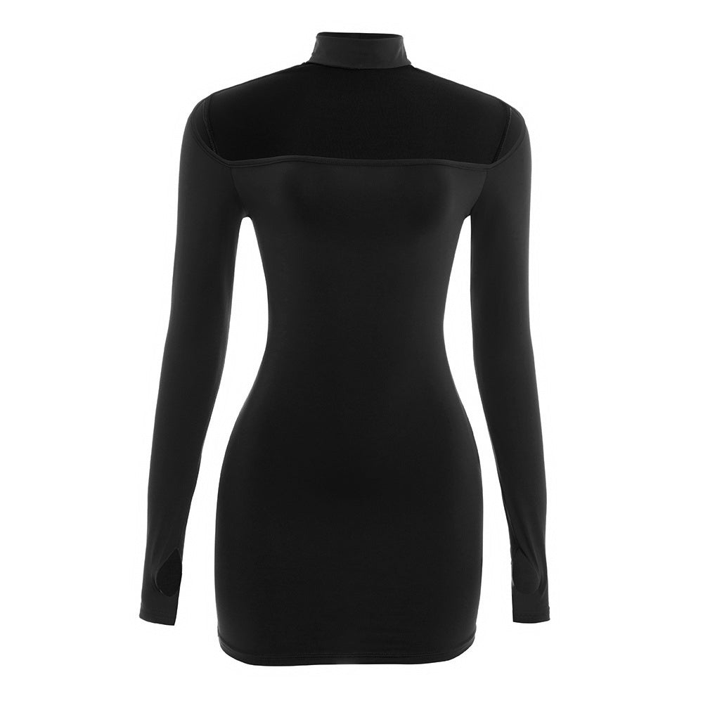 Gloves long sleeve hollow out crewneck mini dress  | Festival Outfits Women