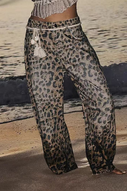 Leopard Print High-Rise Straight High-Street Jeans