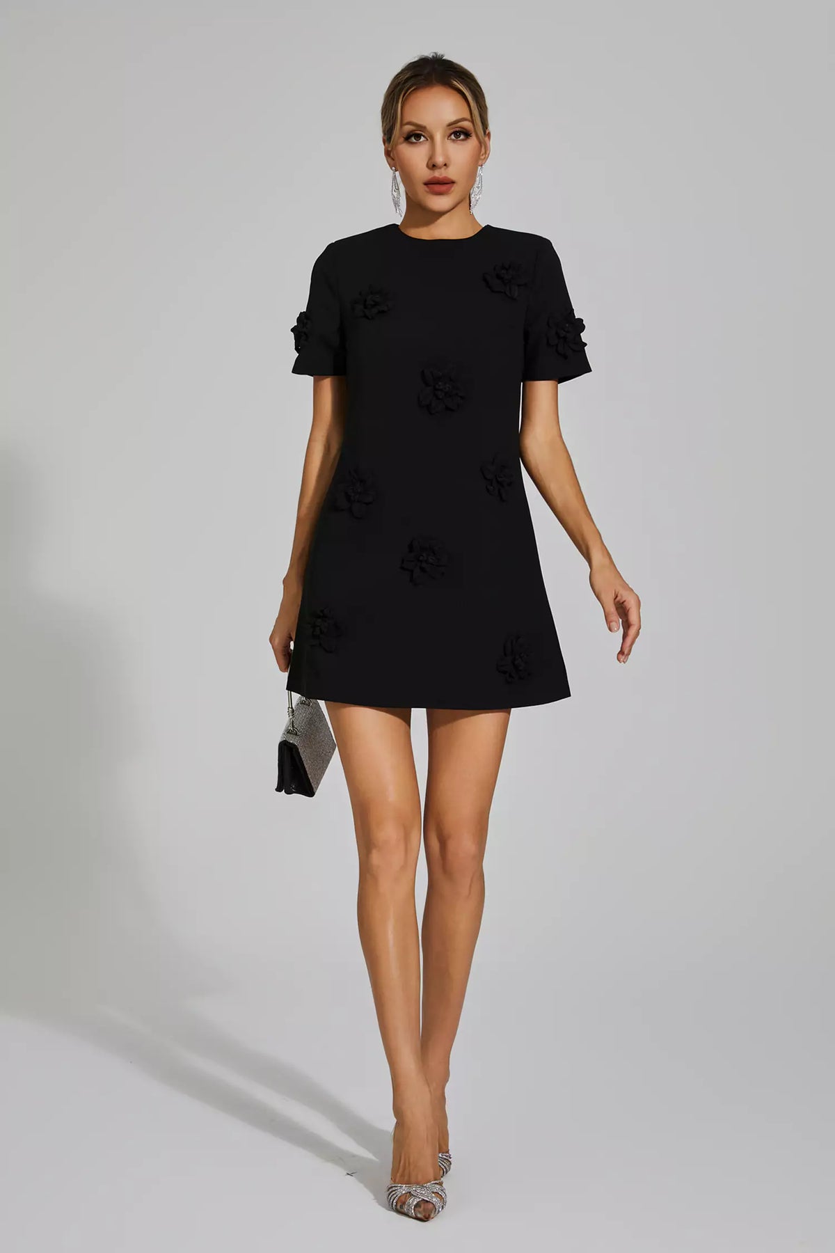 Alison Black Jacquard Floral Mini Dress