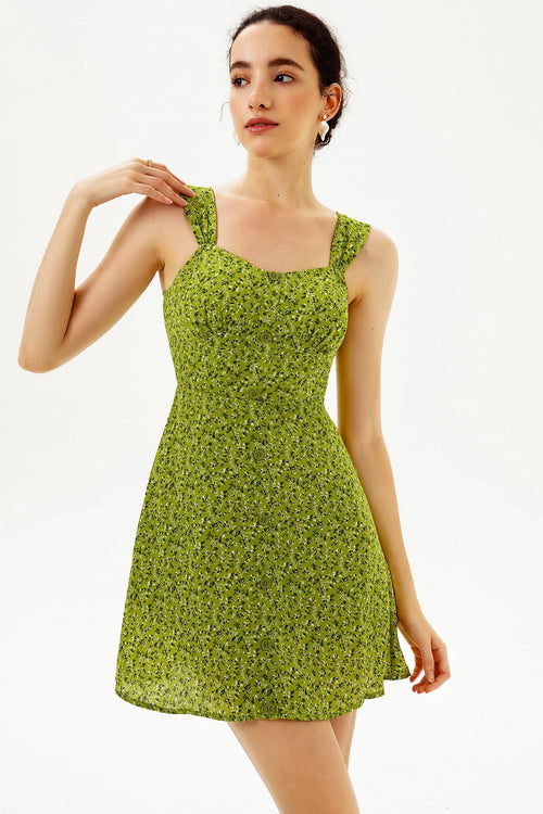 Floral Cami Lace Up Trim Mini Dress
