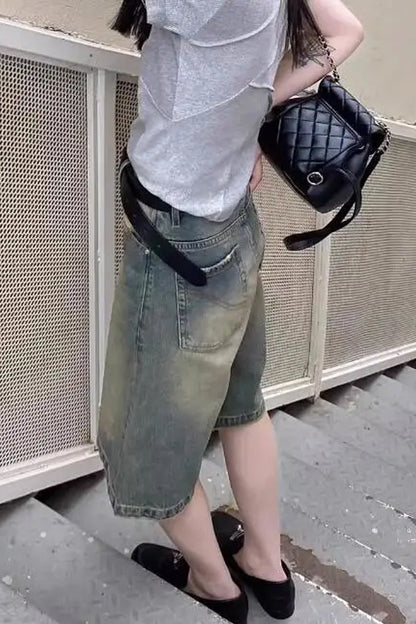 Retro Washed Color Denim Shorts