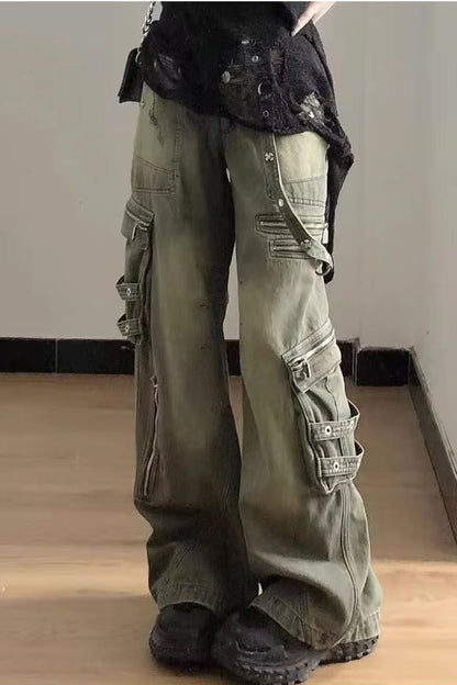 Loose Hip Hop Punk Retro Washed Cargo Jeans Pants