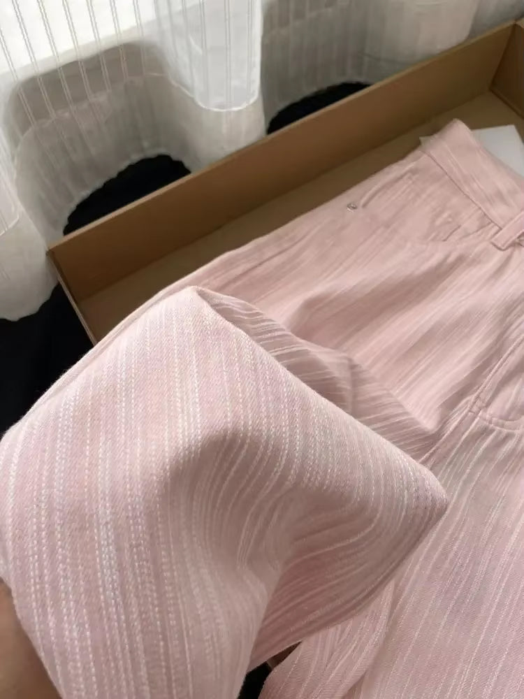 Loose Pink Striped Style Jeans Pants