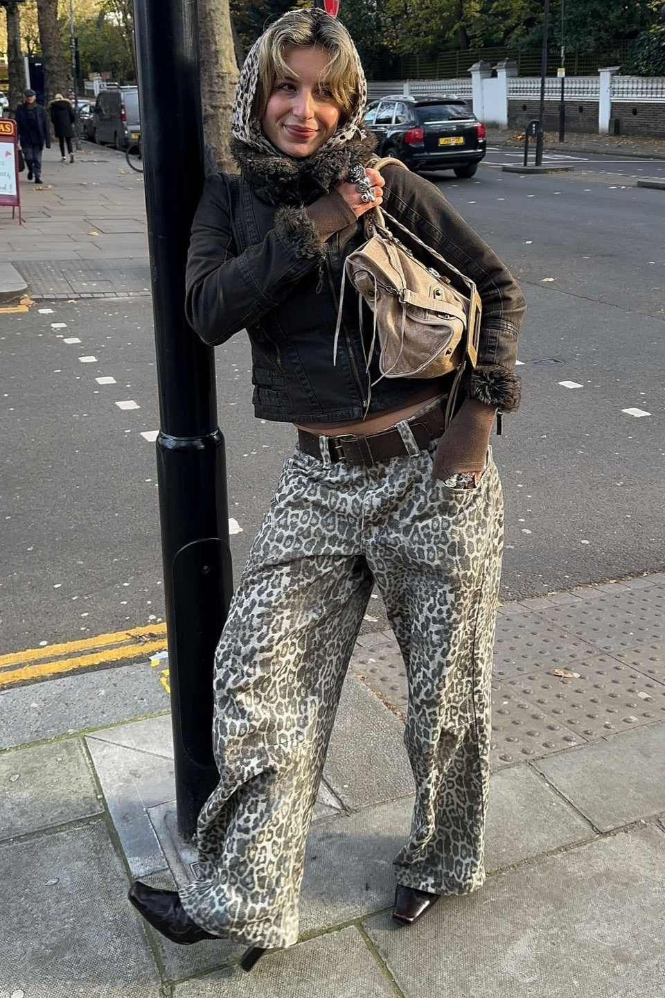 Leopard Print High-End Straight Loose Jeans