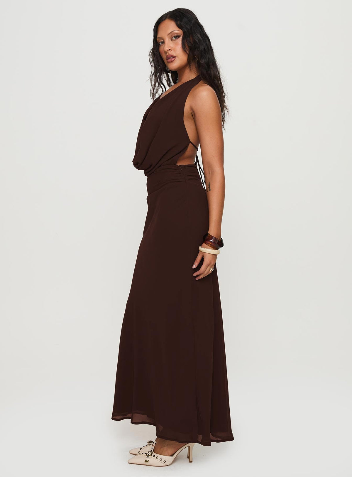 Alejandria Cowl Neck Maxi Dress Chocolate Petite