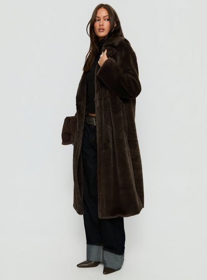 Alvie Longline Faux Fur Coat Brown