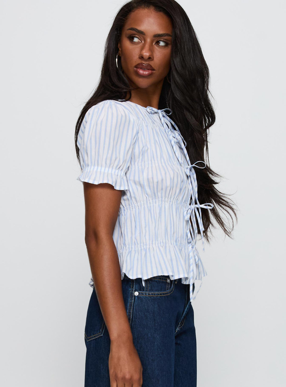 Alistair Bow Tie Top Blue / White Stripe