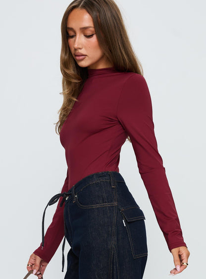 Augustness Long Sleeve Bodysuit Burgundy