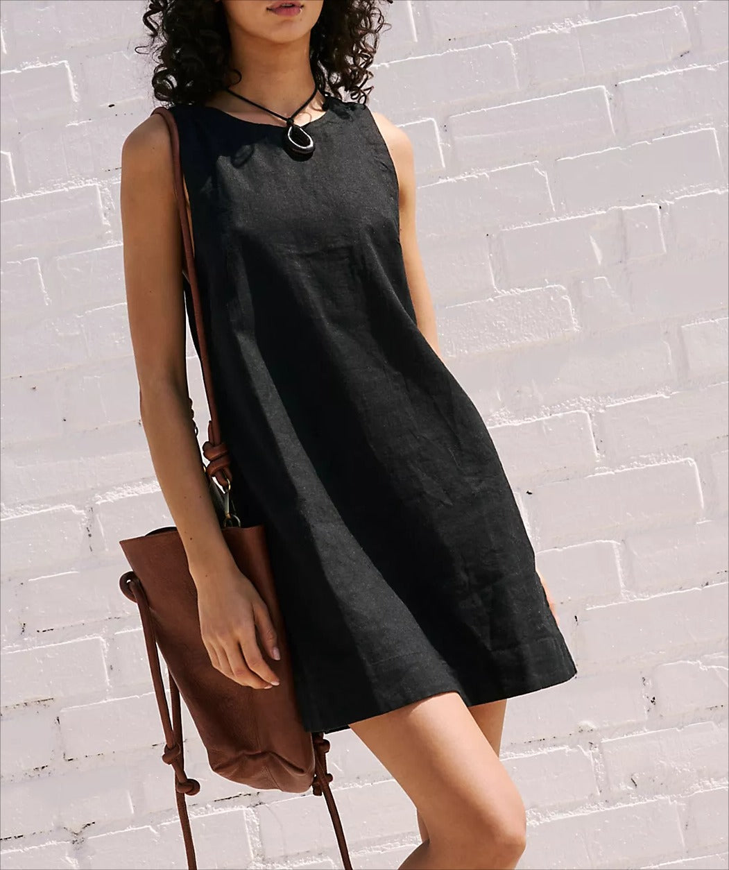 Hollow Back Cotton-Linen Mini Dress