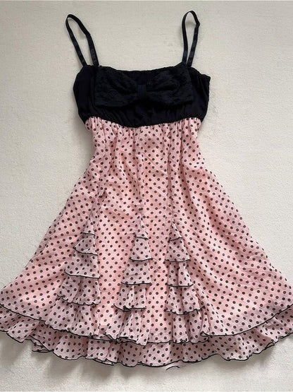Sweet Y2K Polka Dot Lace Mini Dress