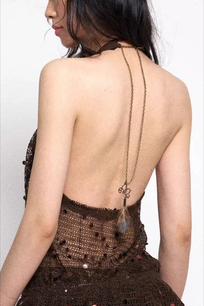Sequin Halter Fake Two-Piece Mini Dress