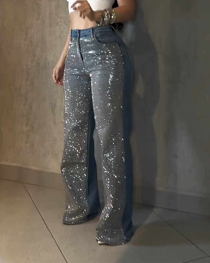 Diamond-Studded Straight-Leg Jeans (Pre-Sale)