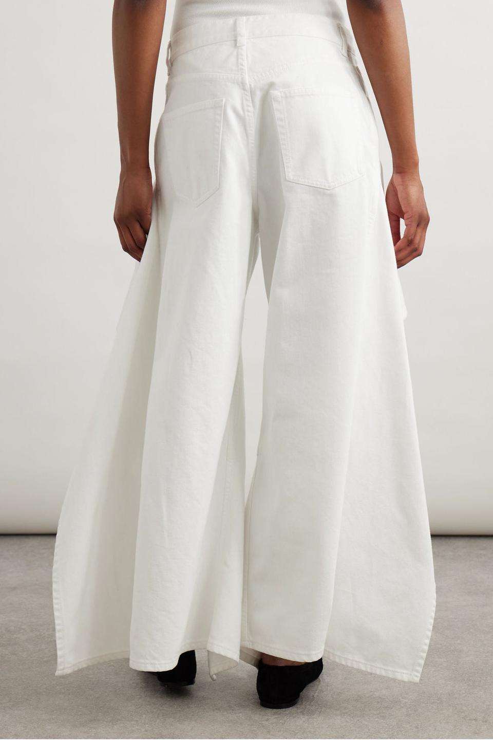 Ruffled Mid-Rise Wide-Leg Jeans