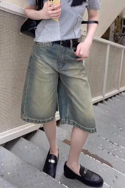 Retro Washed Color Denim Shorts