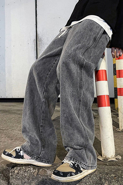 Loose Retro Wide Leg Men Jeans Pants